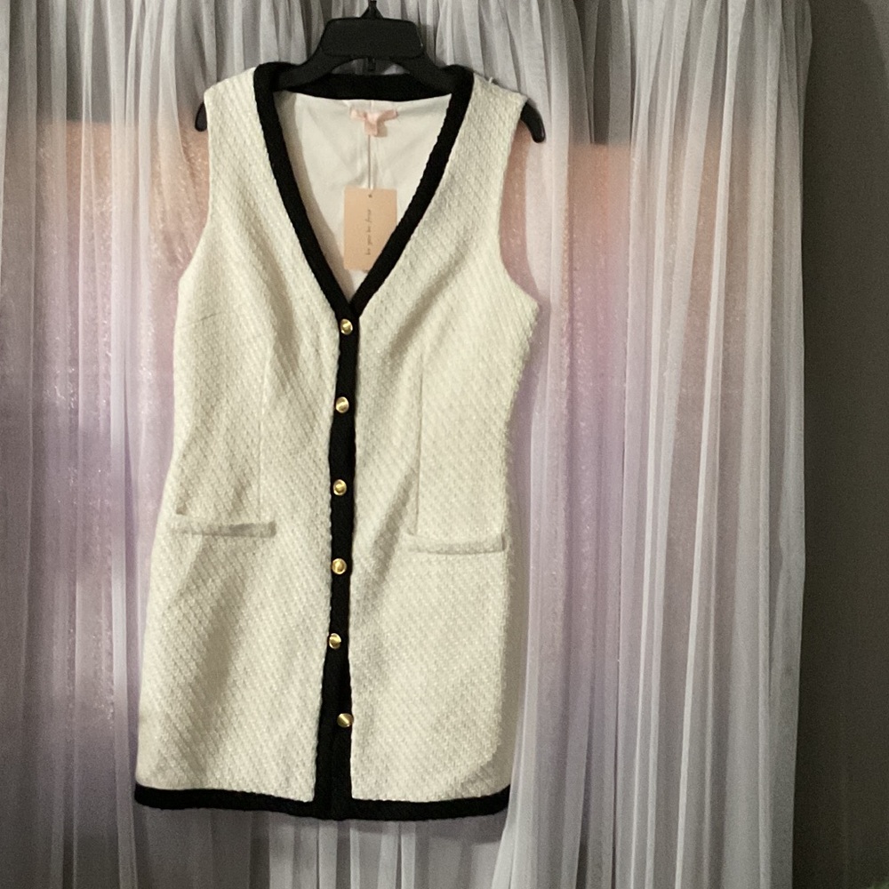 BeBop Cream Sleeveless Mini Dress with Black Trim